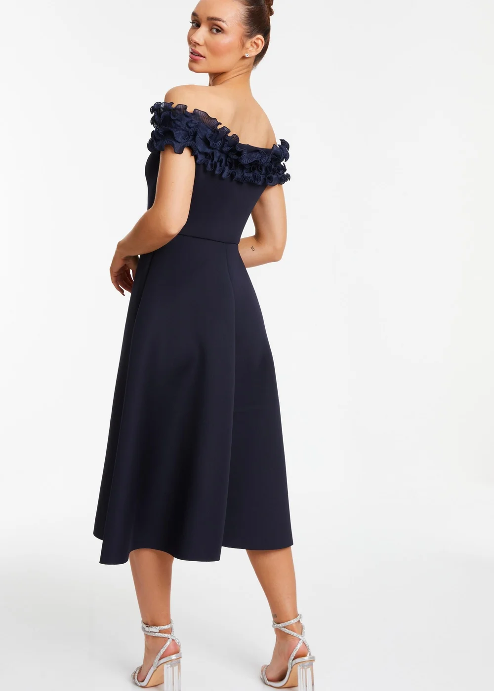 Quiz Blue Bardot Ruffle Skater Midi Dress - 8 Image 2