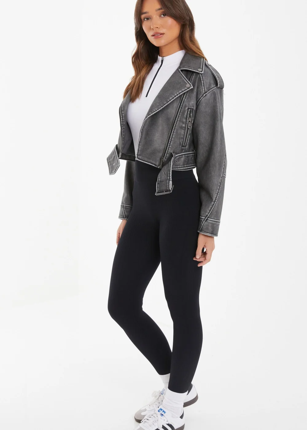 Quiz Grey Faux Leather Oversized Biker Jacket - XS Image 3