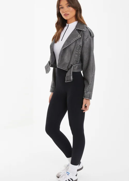 Quiz Grey Faux Leather Oversized Biker Jacket - XS Image 3