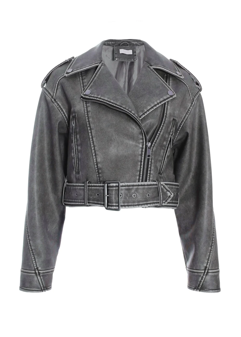 Quiz Grey Faux Leather Oversized Biker Jacket - XS Image 4