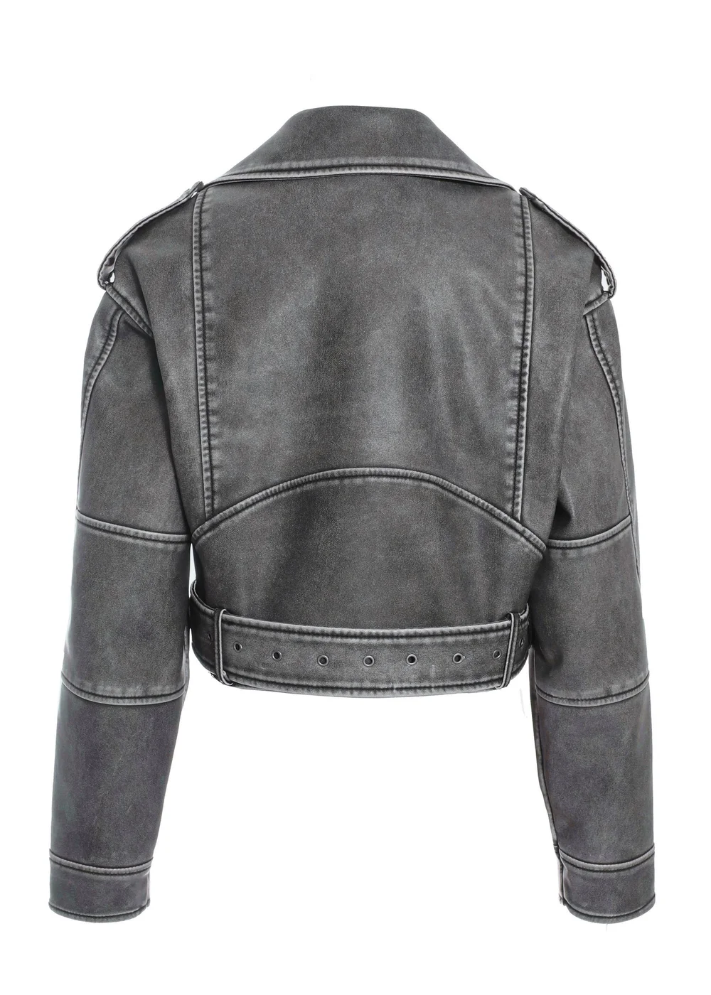 Quiz Grey Faux Leather Oversized Biker Jacket - XS Image 5