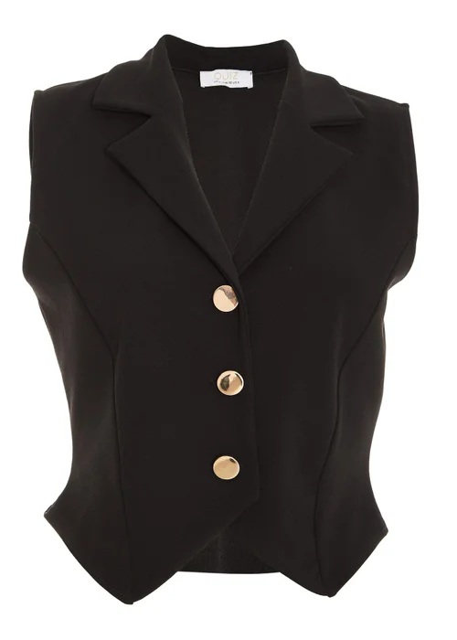 Quiz Black Buttoned Waistcoat - 6 Image 4