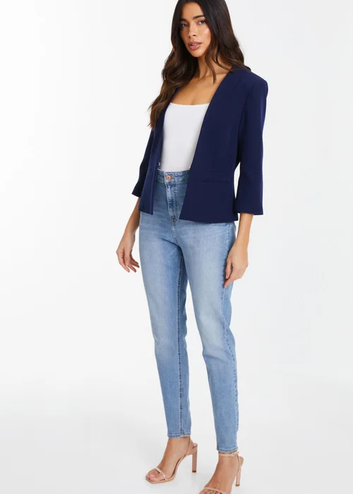 Quiz Blue Tailored Cropped Blazer - 6 Image 3