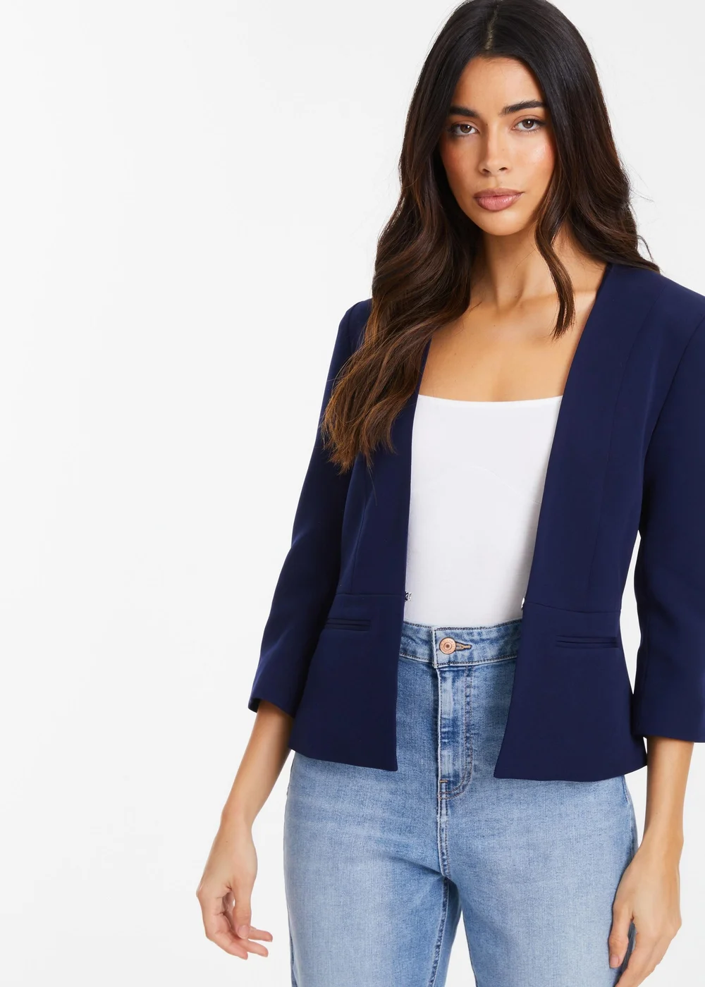 Quiz Blue Tailored Cropped Blazer - 6 Image 1