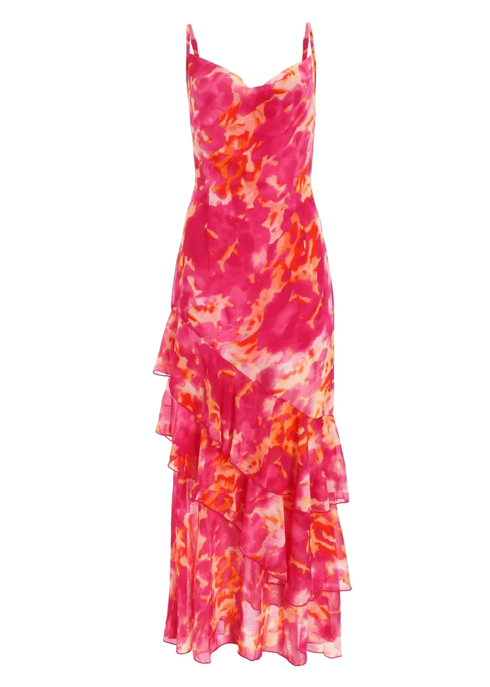 Quiz Pink Abstract Print Chiffon Frill Hem Maxi Dress - 8 Image 4