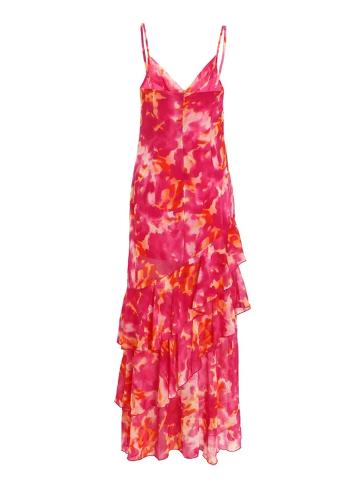 Quiz Pink Abstract Print Chiffon Frill Hem Maxi Dress - 8 Image 5