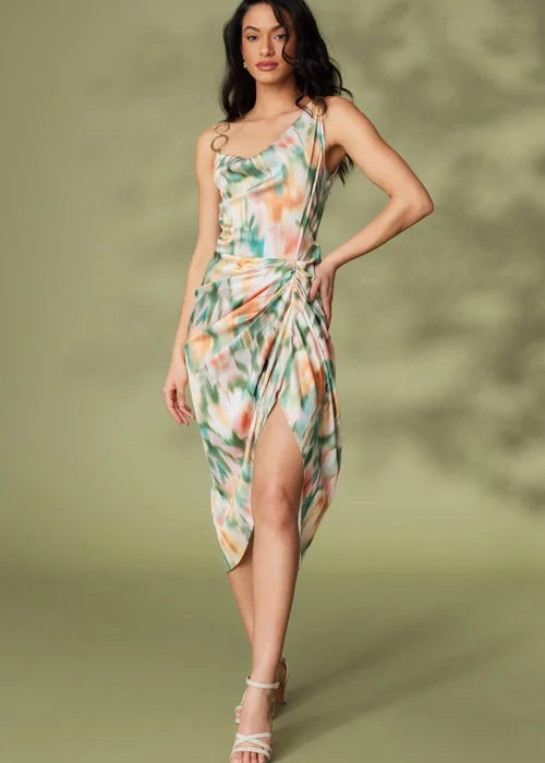 Quiz Multi Satin Marble Print Ruched Midi Dress - 8 Image 1