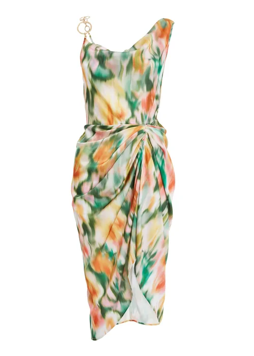 Quiz Multi Satin Marble Print Ruched Midi Dress - 8 Image 4