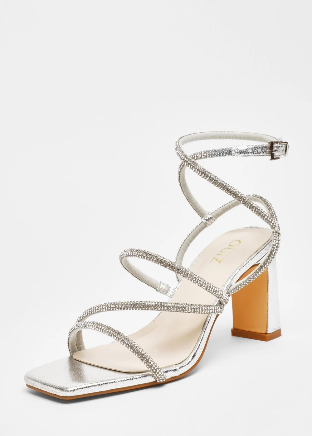 Quiz Silver Diamante Strappy Block Heeled Sandals - 3 Image 1