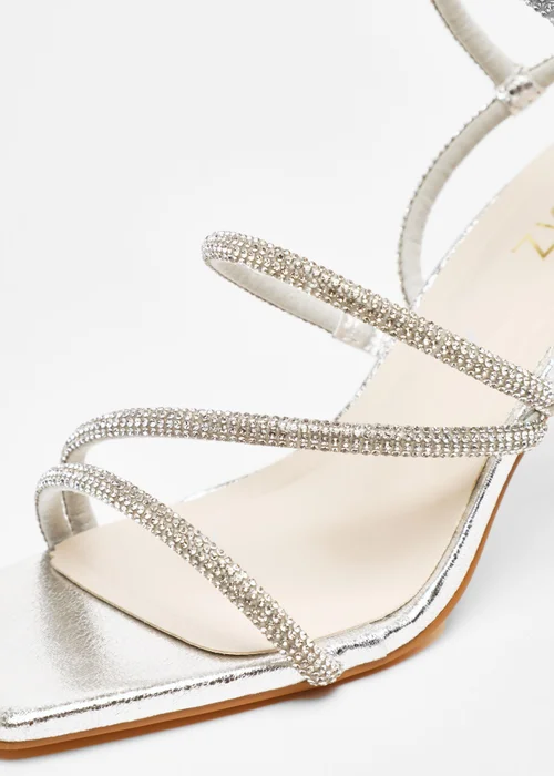 Quiz Silver Diamante Strappy Block Heeled Sandals - 3 Image 4