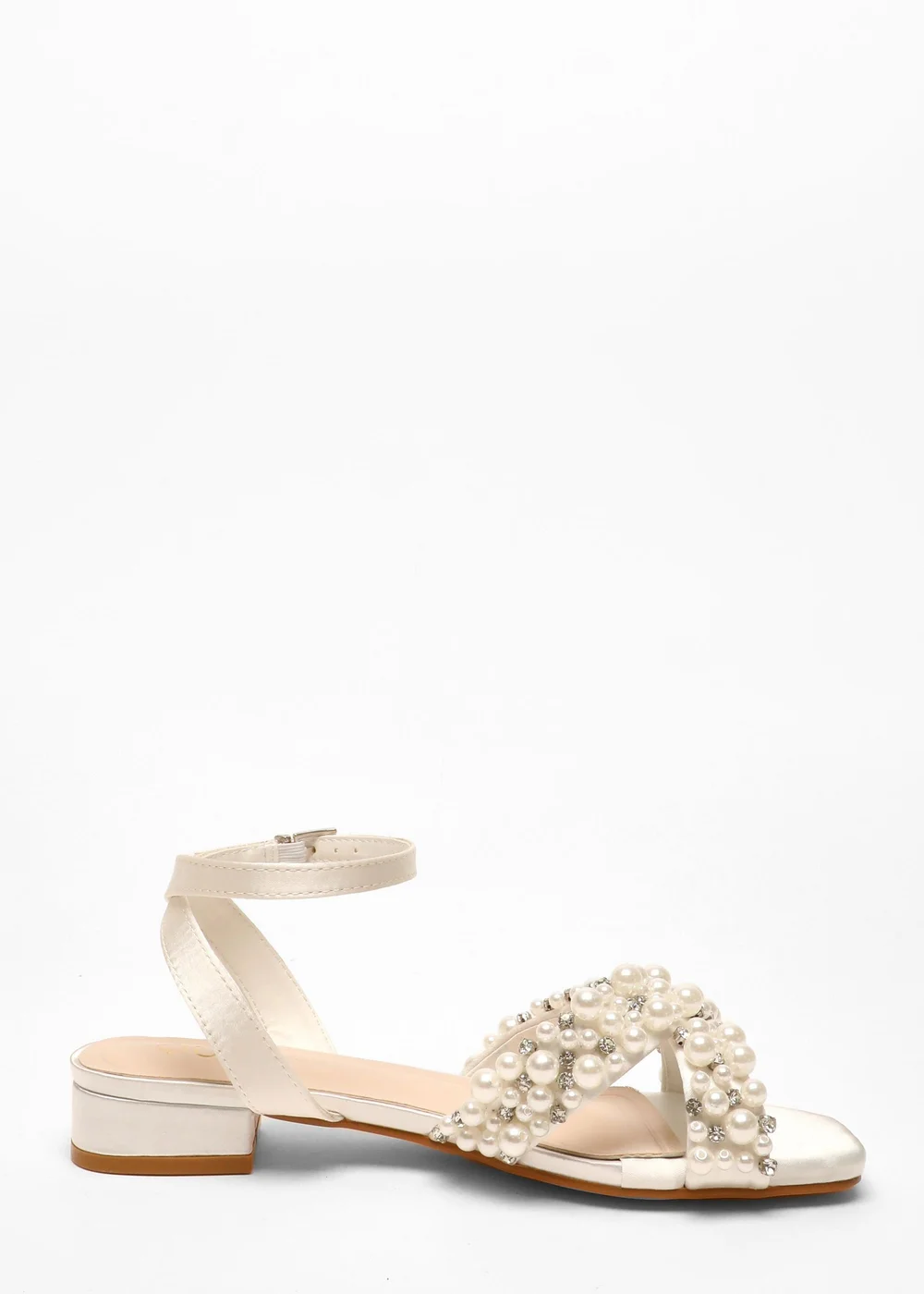 Quiz White Bridal Embellished Strap Flat Sandals - 3 Image 5