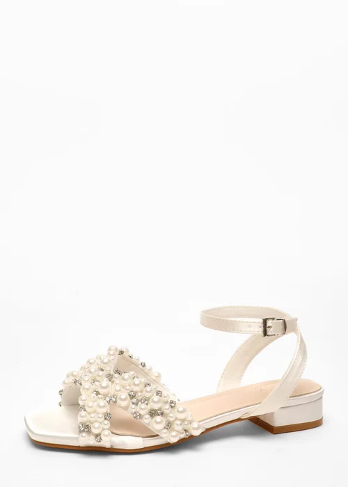 Quiz White Bridal Embellished Strap Flat Sandals - 3 Image 3