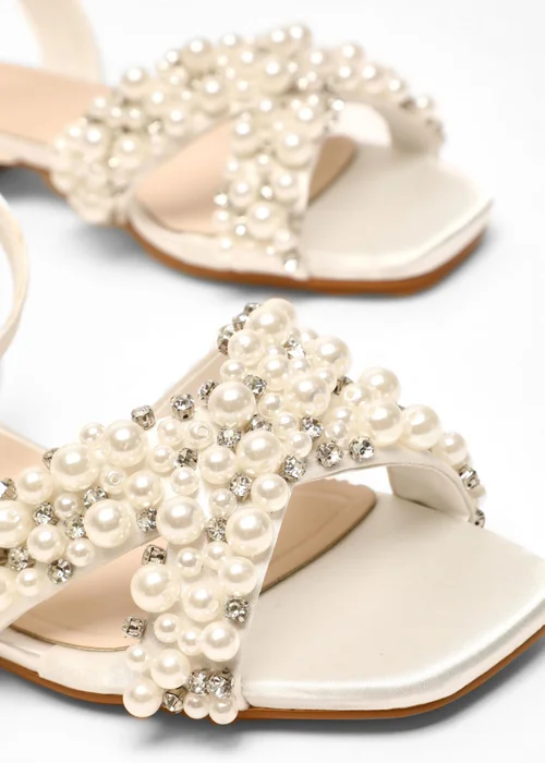 Quiz White Bridal Embellished Strap Flat Sandals - 3 Image 4