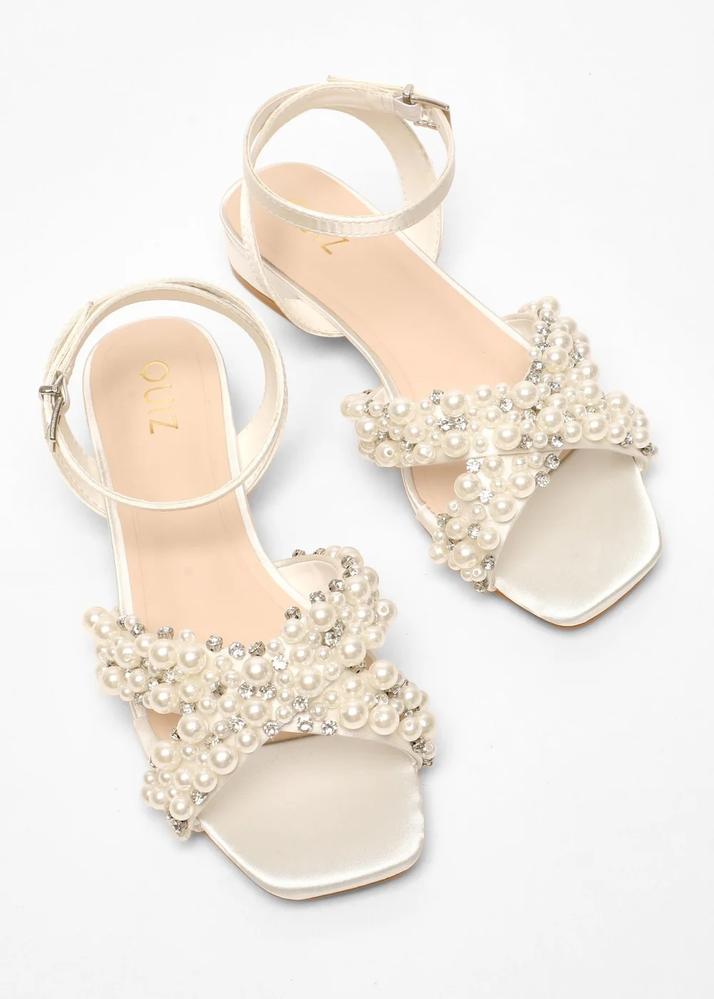 Quiz White Bridal Embellished Strap Flat Sandals - 3 Image 2
