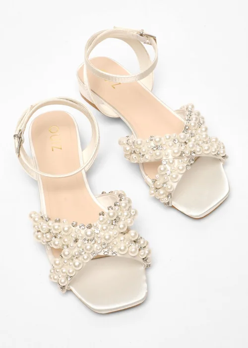 Quiz White Bridal Embellished Strap Flat Sandals - 3 Image 2