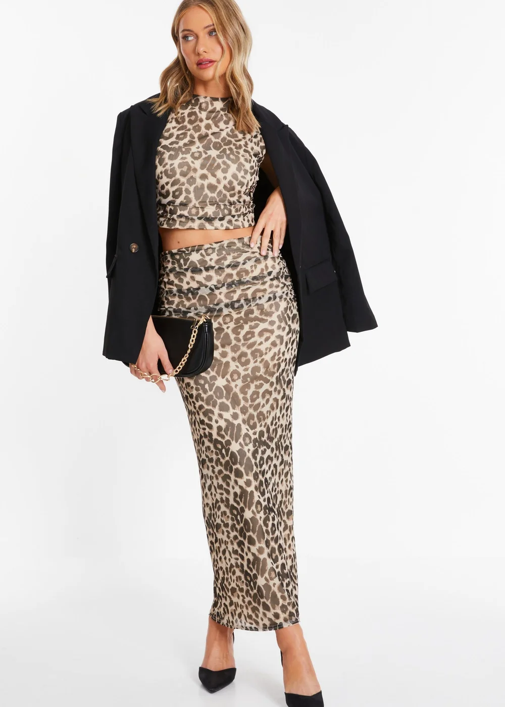 Quiz Stone Leopard Print Mesh Maxi Skirt - Size 6 Image 3