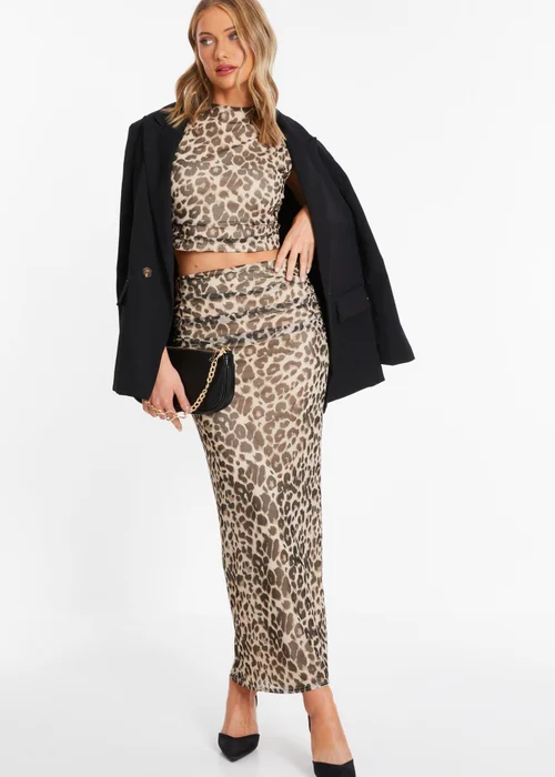 Quiz Stone Leopard Print Mesh Maxi Skirt - Size 6 Image 3