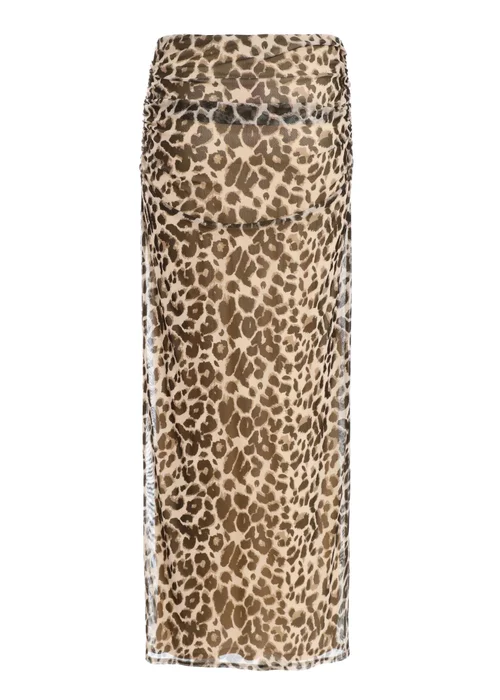 Quiz Stone Leopard Print Mesh Maxi Skirt - Size 6 Image 5