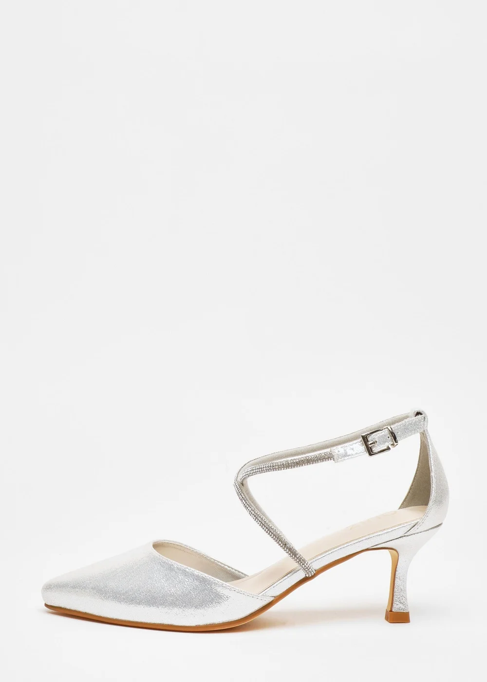 Quiz Silver Shimmer Cross Strap Court Heels - 2 Image 3