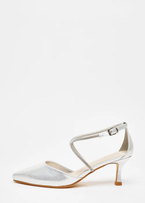 Quiz Silver Shimmer Cross Strap Court Heels - 2 Image 3