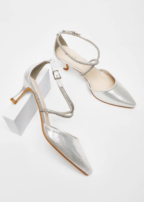 Quiz Silver Shimmer Cross Strap Court Heels - 2 Image 2