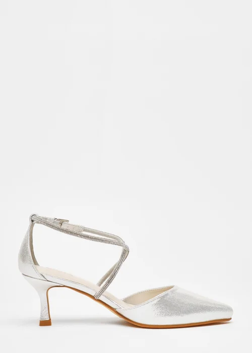 Quiz Silver Shimmer Cross Strap Court Heels - 2 Image 5
