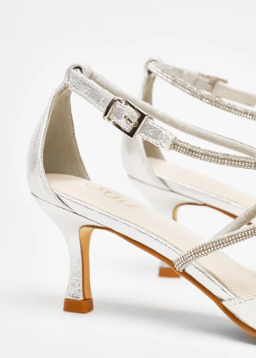 Quiz Silver Shimmer Cross Strap Court Heels - 2 Image 4