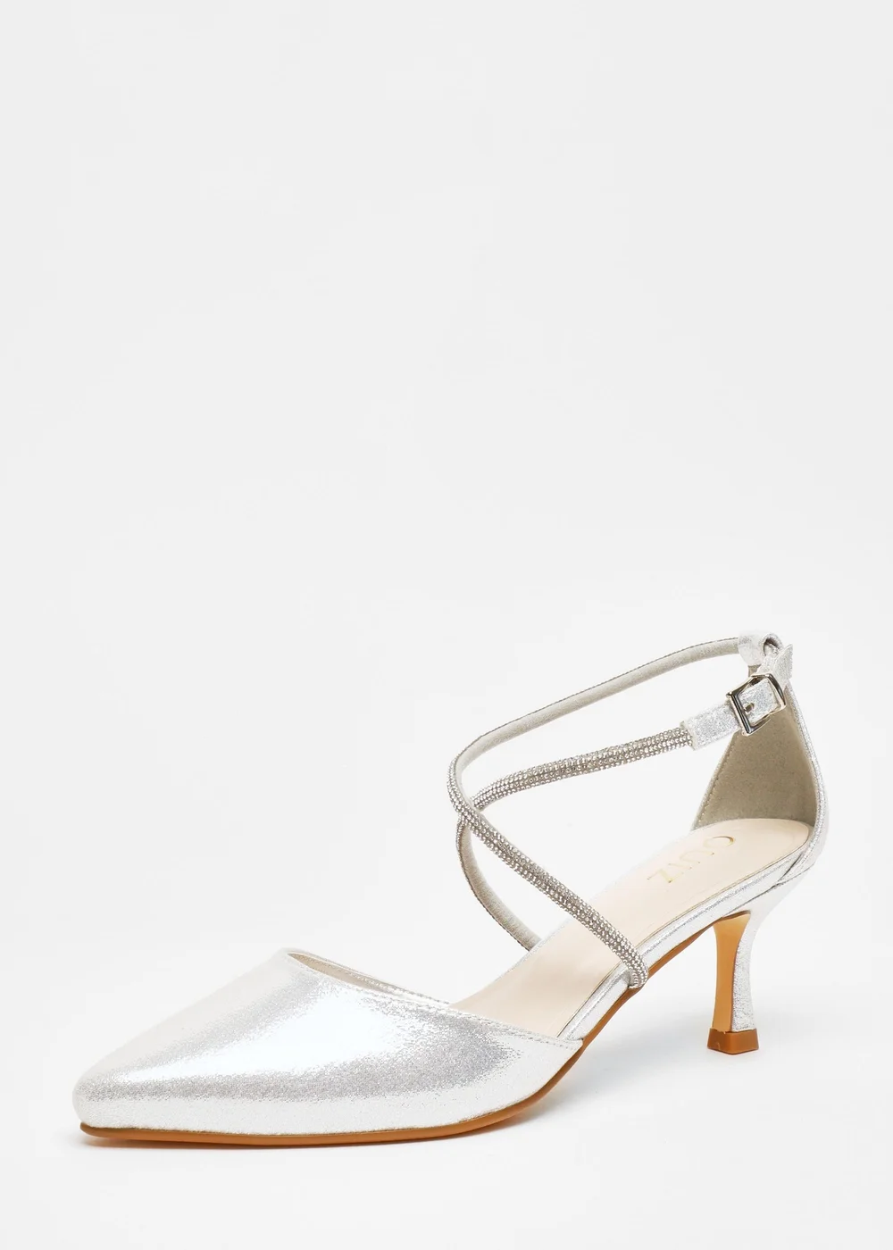 Quiz Silver Shimmer Cross Strap Court Heels - 2 Image 1
