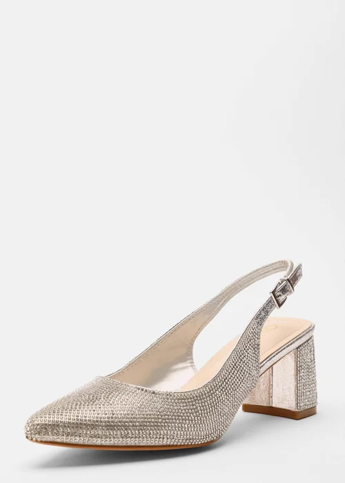 Quiz Silver Wide Fit Diamante Sling Back Heels - 3 Image 1