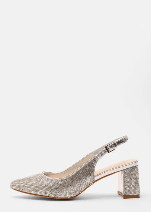 Quiz Silver Wide Fit Diamante Sling Back Heels - 3 Image 3