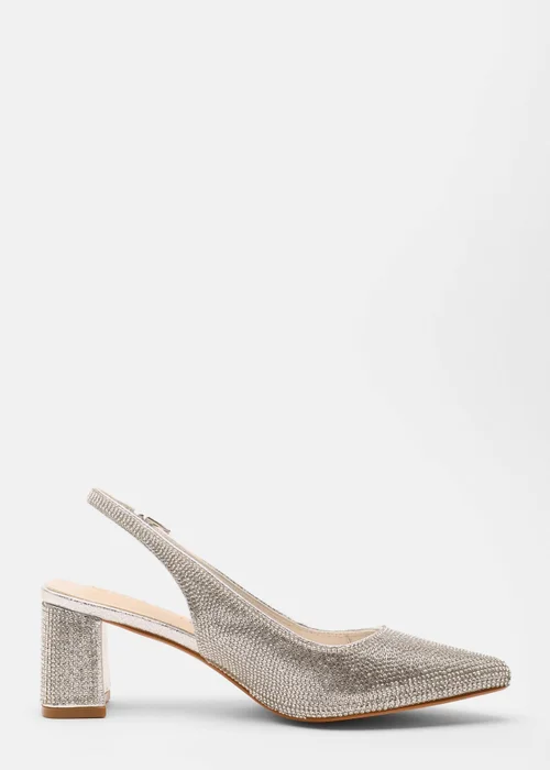 Quiz Silver Wide Fit Diamante Sling Back Heels - 3 Image 5