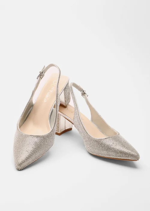 Quiz Silver Wide Fit Diamante Sling Back Heels - 3 Image 2
