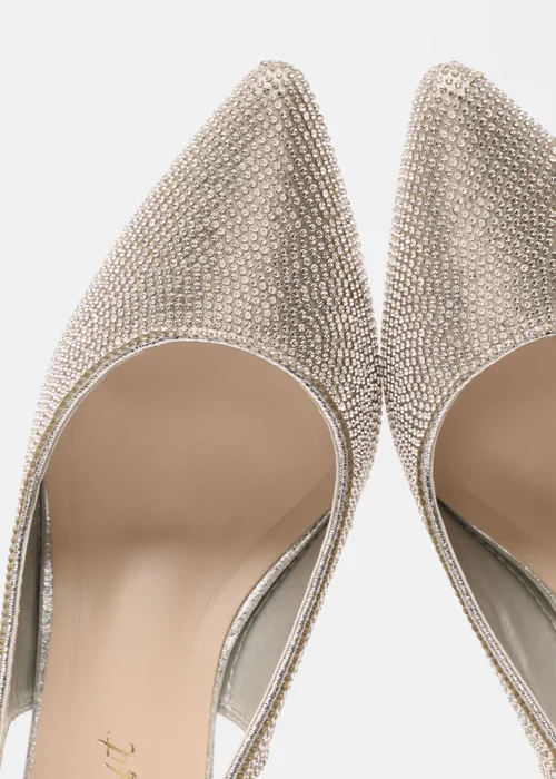 Quiz Silver Wide Fit Diamante Sling Back Heels - 3 Image 4