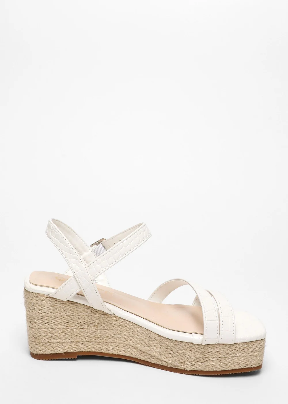 Quiz White Wide Fit Faux Leather Croc Wedges - 3 Image 5