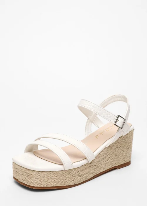 Quiz White Wide Fit Faux Leather Croc Wedges - 3 Image 1