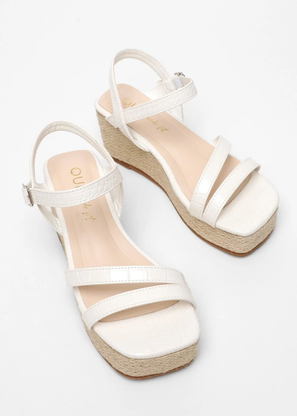 Quiz White Wide Fit Faux Leather Croc Wedges - 3 Image 2