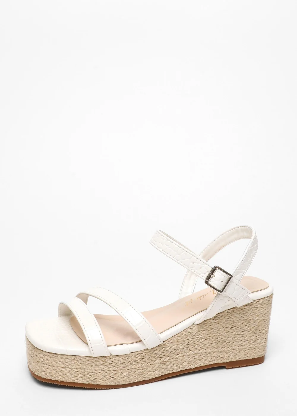 Quiz White Wide Fit Faux Leather Croc Wedges - 3 Image 3