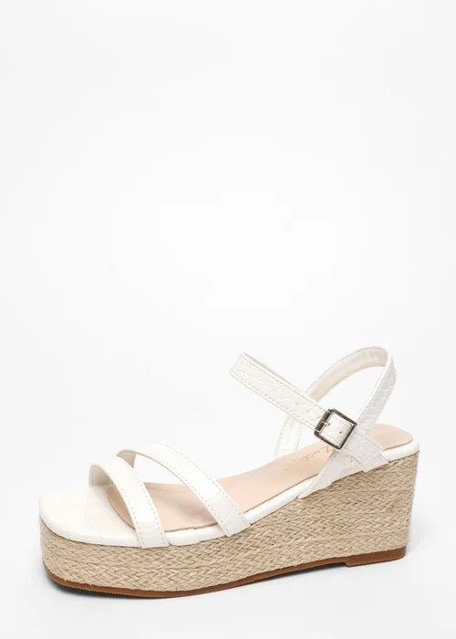 Quiz White Wide Fit Faux Leather Croc Wedges - 3 Image 3