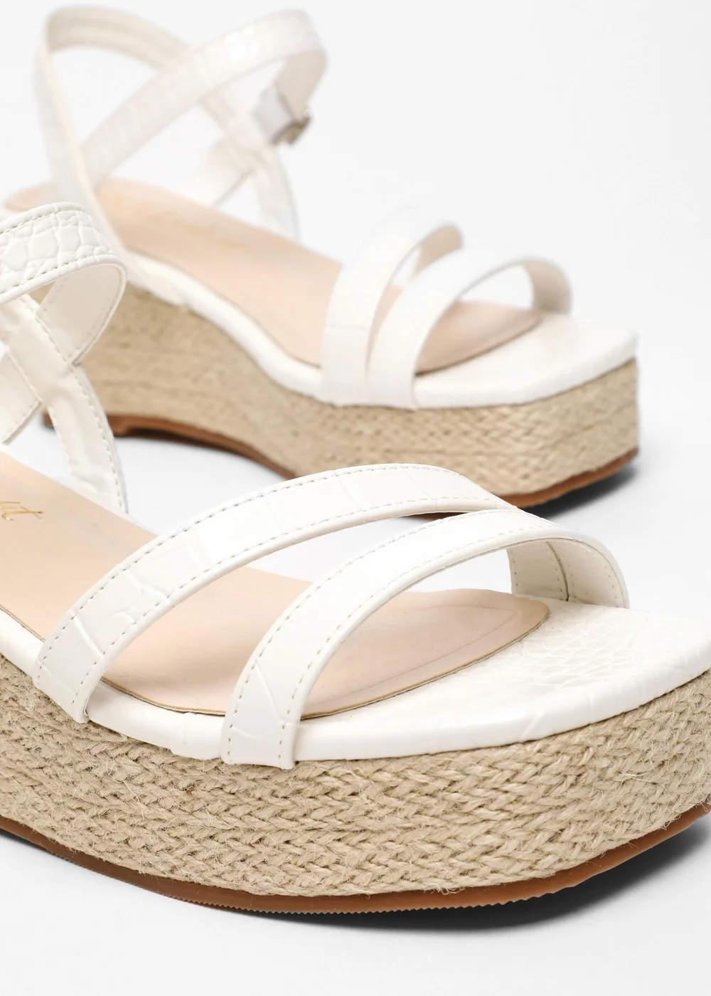Quiz White Wide Fit Faux Leather Croc Wedges - 3 Image 4
