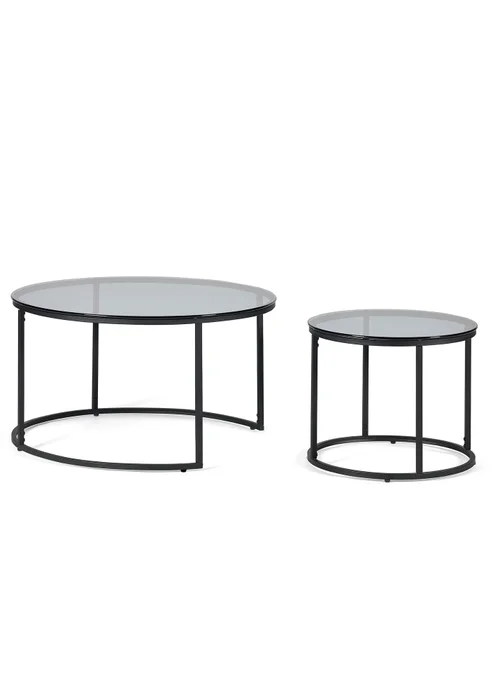 Julian Bowen Black Round Nesting Coffee Tables Smoked Glass (50 x 80 x 80cm) - One Size Image 2