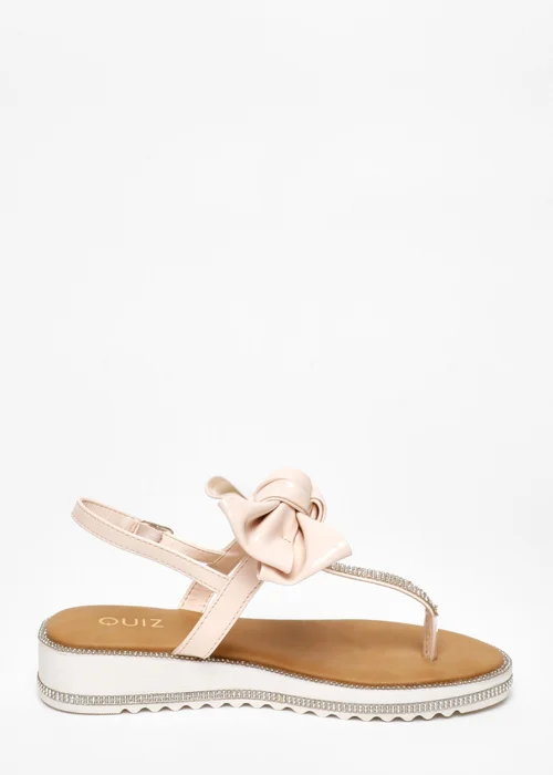 Quiz Pink Faux Leather Bow Flat Sandals - 3 Image 5