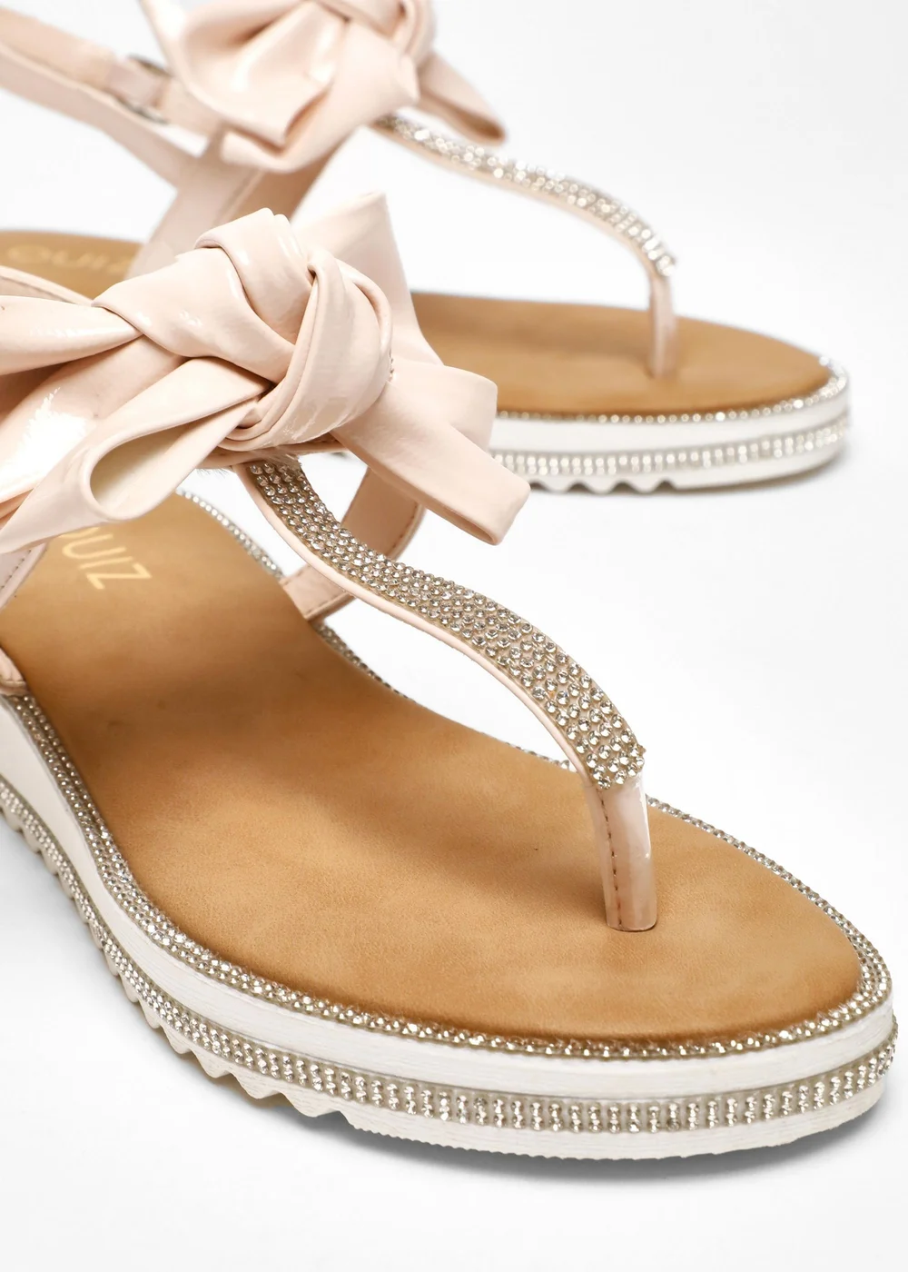 Quiz Pink Faux Leather Bow Flat Sandals - 3 Image 4