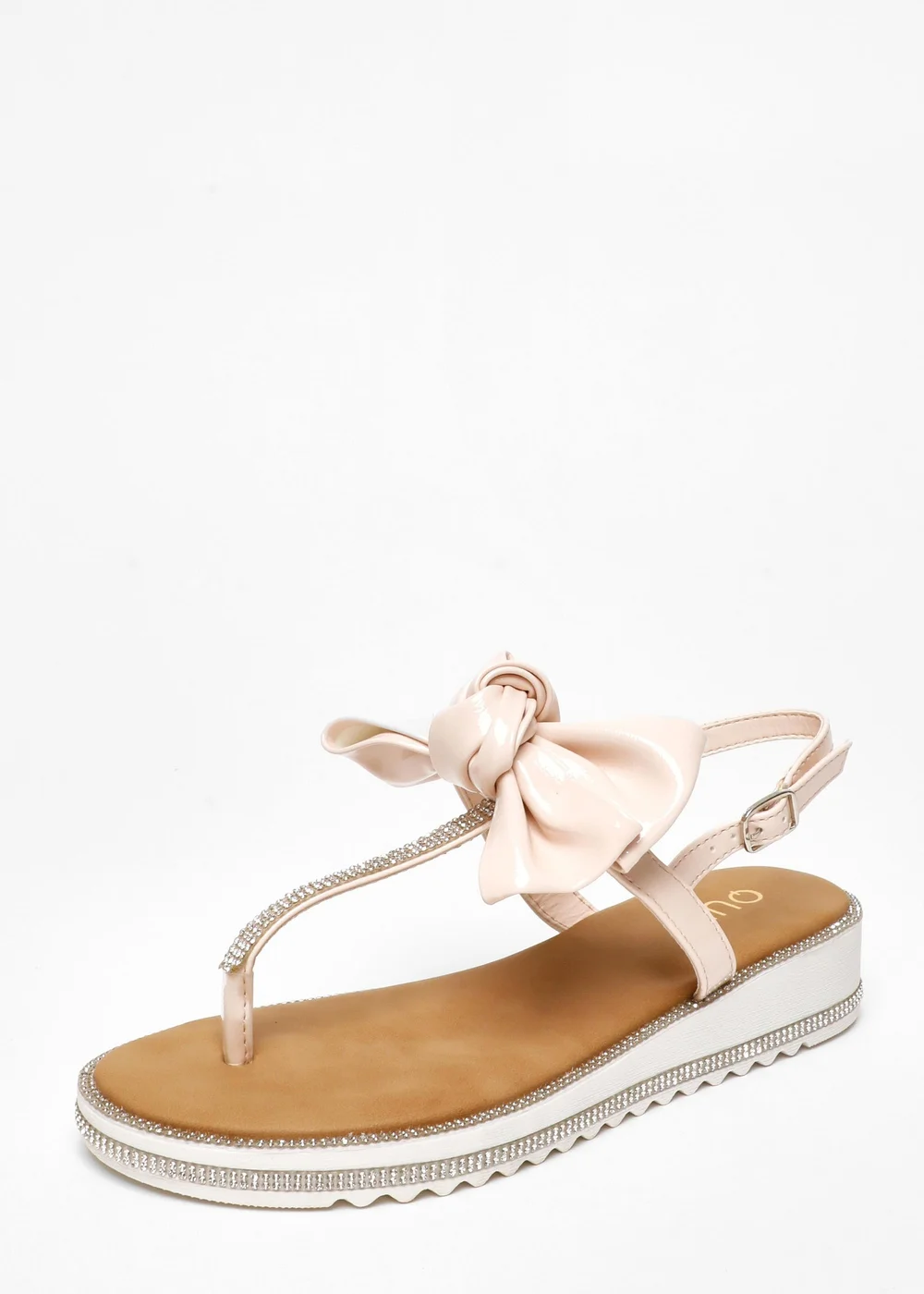 Quiz Pink Faux Leather Bow Flat Sandals - 3 Image 1