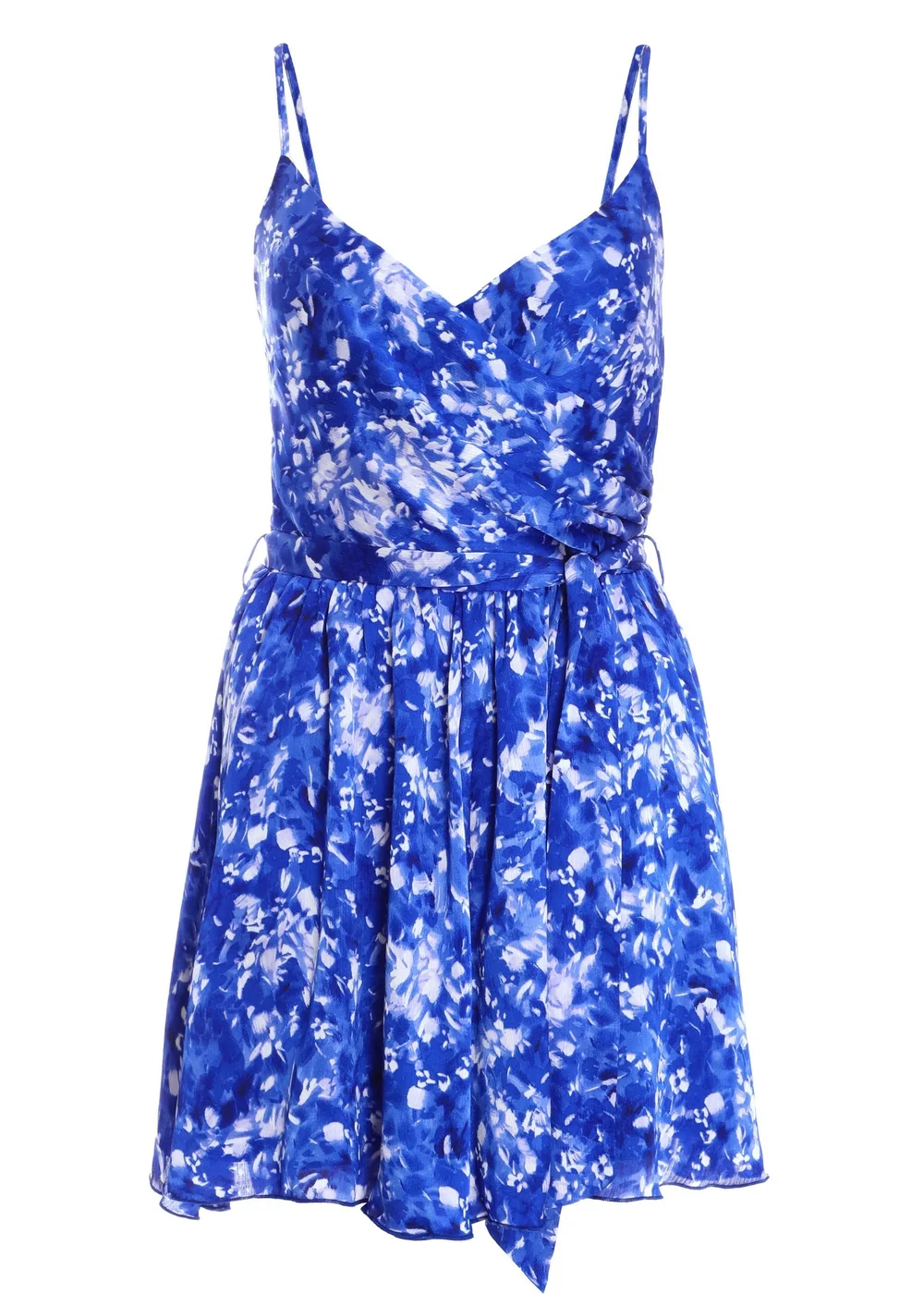Quiz Blue Ditsy Floral Satin Wrap Playsuit - Size 4 Clothing Image 4