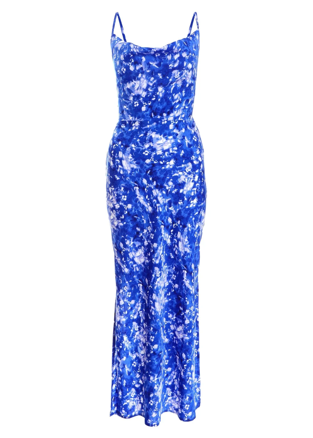 Quiz Blue Ditsy Floral Satin Midaxi Dress - 6 Image 4