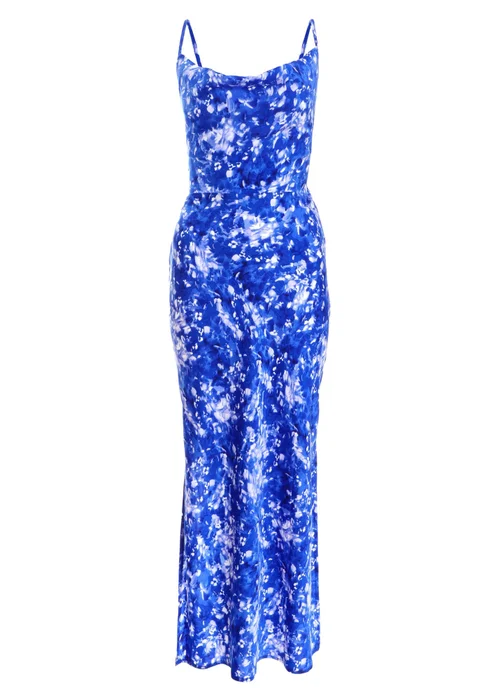 Quiz Blue Ditsy Floral Satin Midaxi Dress - 6 Image 4