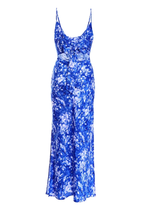 Quiz Blue Ditsy Floral Satin Midaxi Dress - 6 Image 5