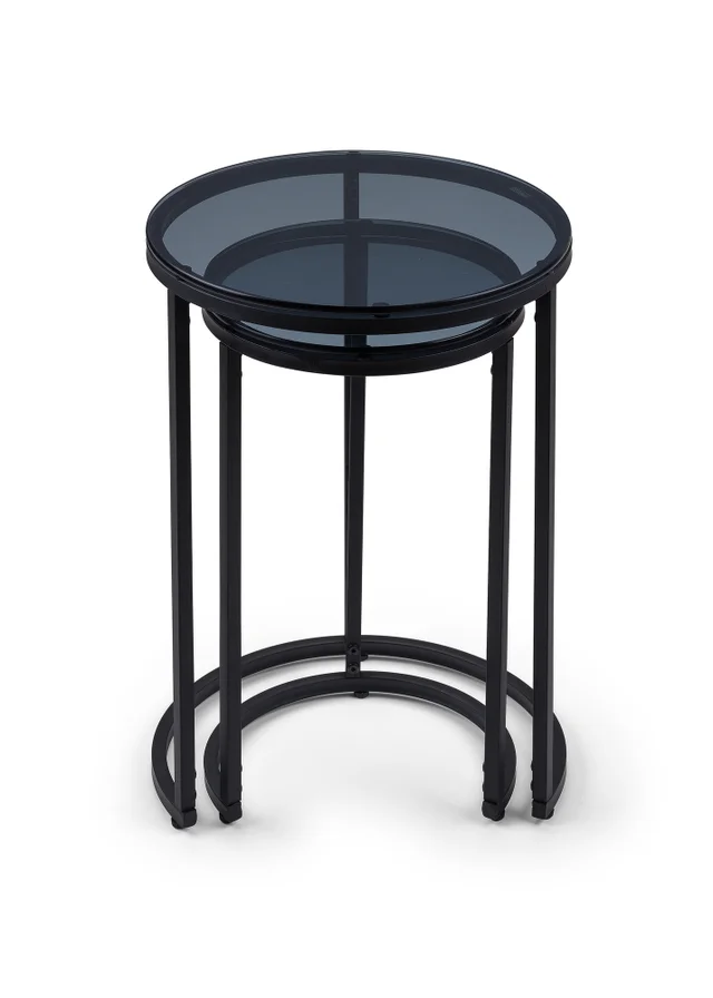 Julian Bowen Black Round Nesting Side Tables Smoked Glass (55 x 40 x 40cm)