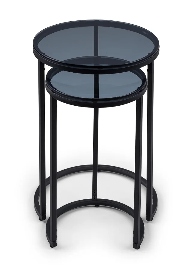 Julian Bowen Black Round Nesting Side Tables Smoked Glass (55 x 40 x 40cm)