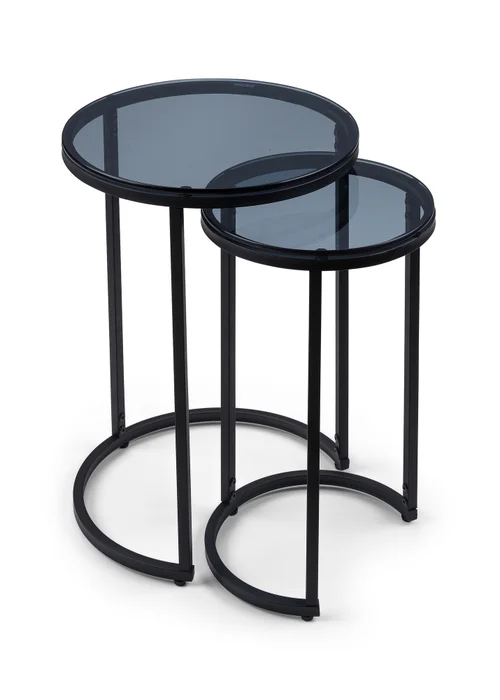 Julian Bowen Black Round Nesting Side Tables Smoked Glass (55 x 40 x 40cm) - No Size Image 3